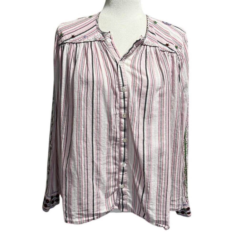 V. De. Vinster Khadi Mexican Embroidered Cotton Boho Blouse Top Size S